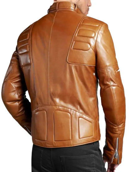 Padded Brown Biker Leather Jacket For Men