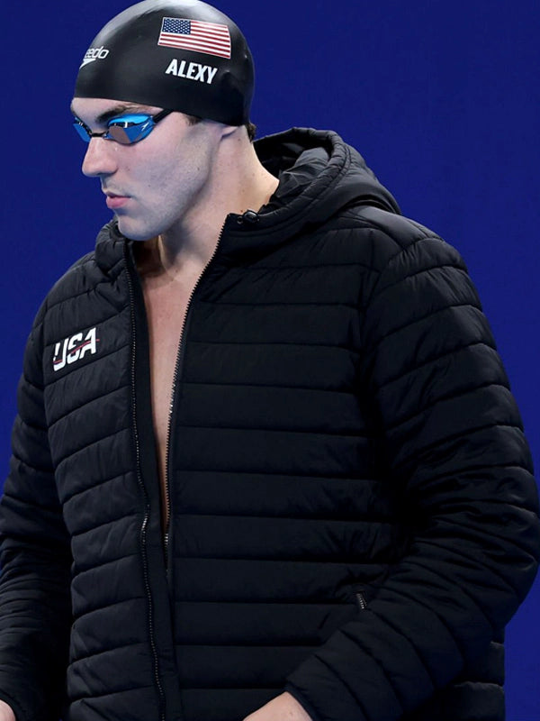 Paris Olympic 2024 Team USA Jack Alexy Black Puffer Hooded Jacket