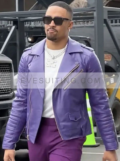 Philadelphia Eagles Jalen Hurts Purple Leather Jacket