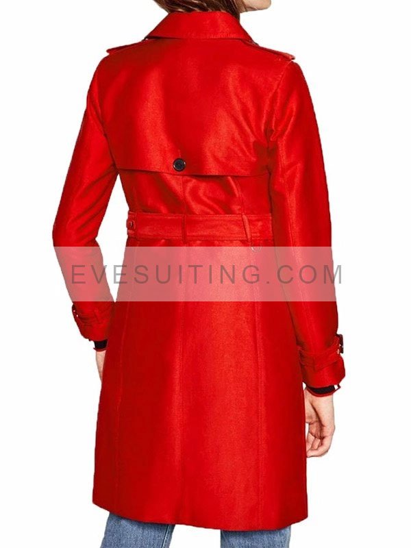 Polly Cooper Riverdale Tiera Skovbye Double Breasted Red Wool Trench Coat