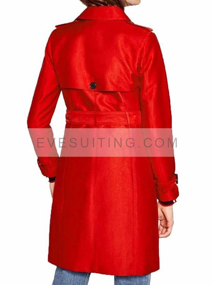 Polly Cooper Riverdale Tiera Skovbye Double Breasted Red Wool Trench Coat