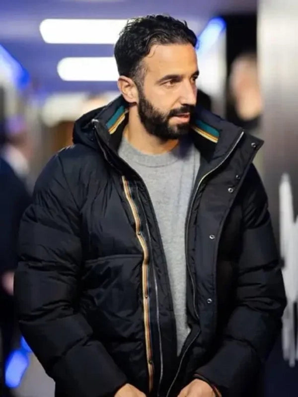 Portuguese Football Manager Ruben Amorim Black Hooded Puffer Jacket