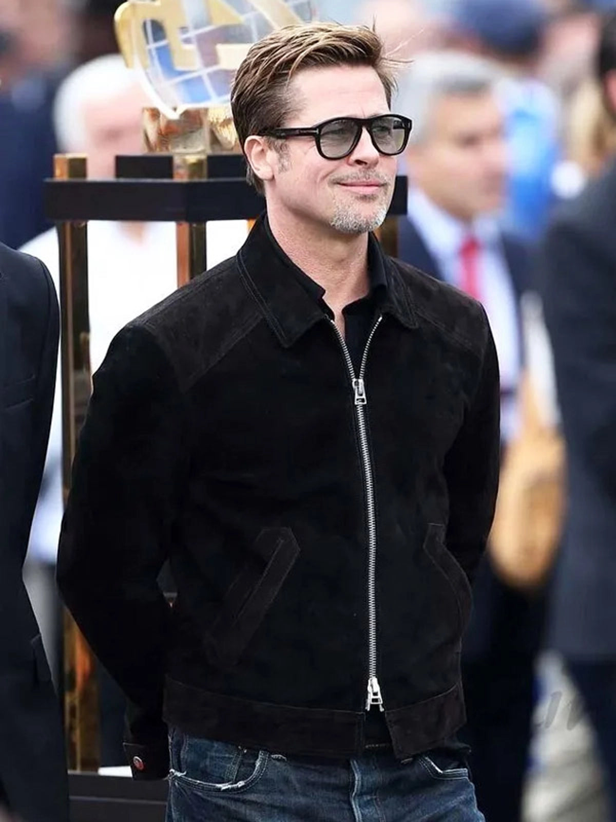 Premium F1 2025 Brad Pitt black suede leather jacket for men