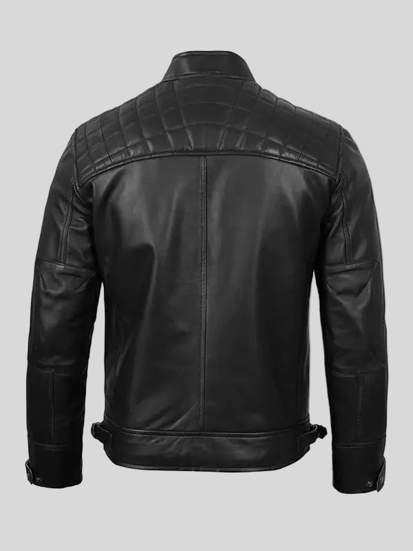 Quilted Diamond Black Leather Jacket