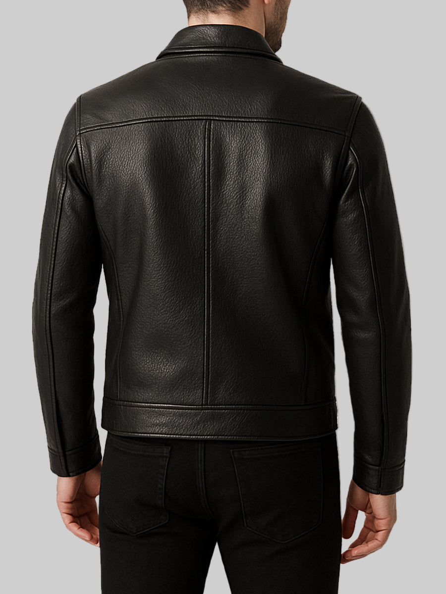 Racer Black Leather Moto Jacket For Men