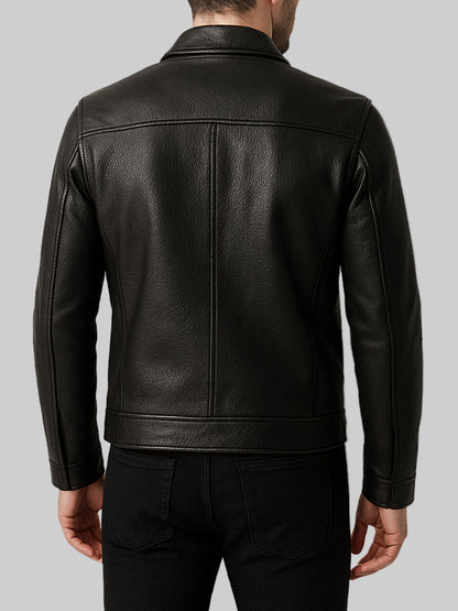 Racer Black Leather Moto Jacket For Men
