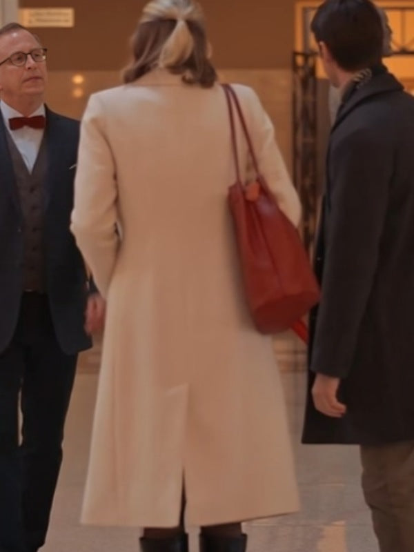 Rachel Skarsten White Wool Coat