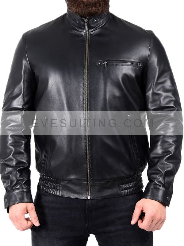 Real Black Leather Biker Jacket For Men's