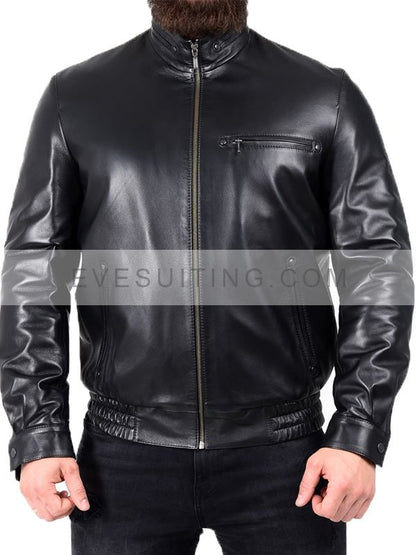 Real Black Leather Biker Jacket For Men's