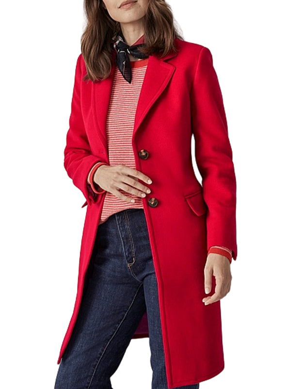 Red Wool Lapel Style Car Coat For Women's 