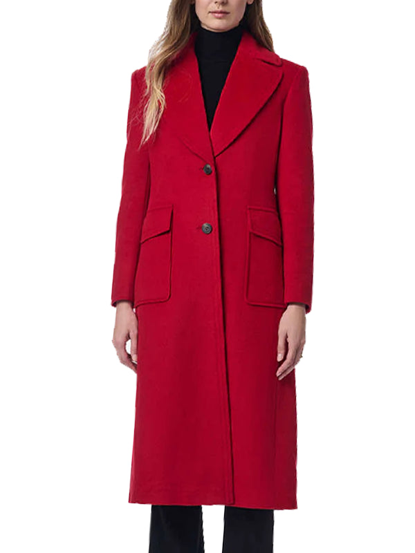 Red Wool Trench Coat For Women