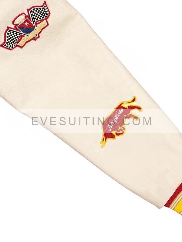 Red and White Rhude Bull Market Varsity Jacket - RecreationRed and White Rhude Bull Market Varsity Jacket - Recreation