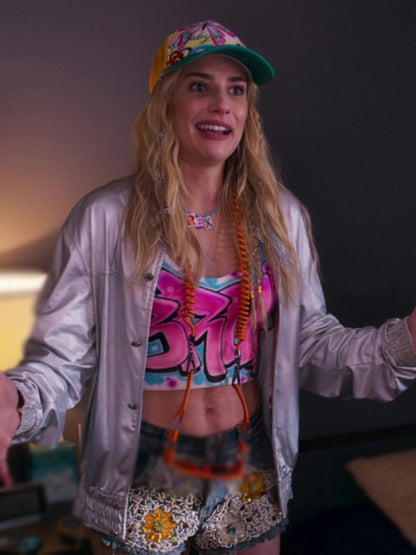 Rex Simpson Metallic Space Cadet 2024 Emma Roberts Silver Leather Jacket