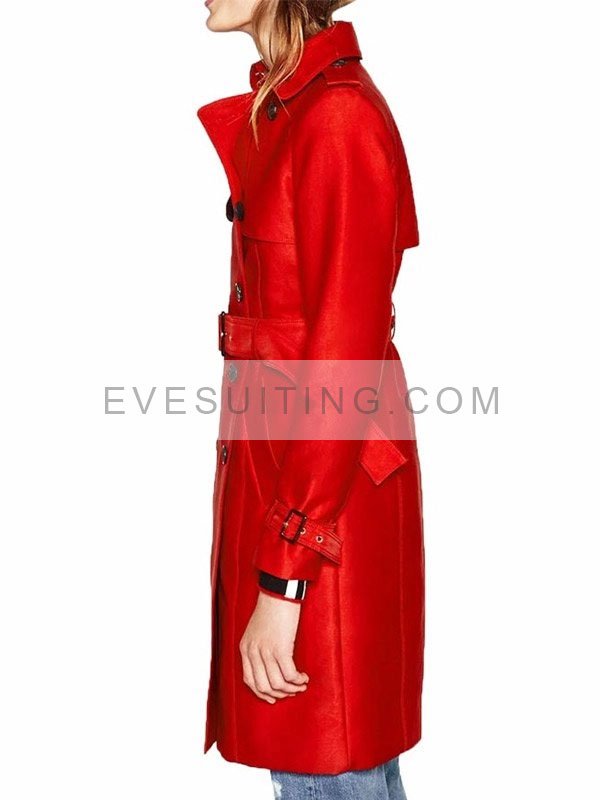 Riverdale Tiera Skovbye Double Breasted Red Wool Trench Coat