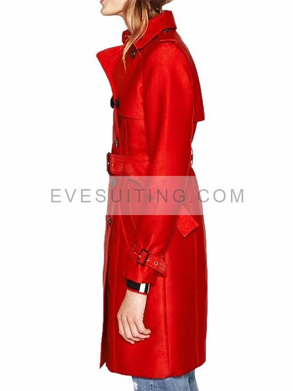 Riverdale Tiera Skovbye Double Breasted Red Wool Trench Coat
