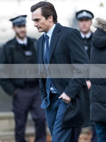 Rupert Friend Tv Show Anatomy of a Scandal 2022 James Whitehouse Black Wool Coat