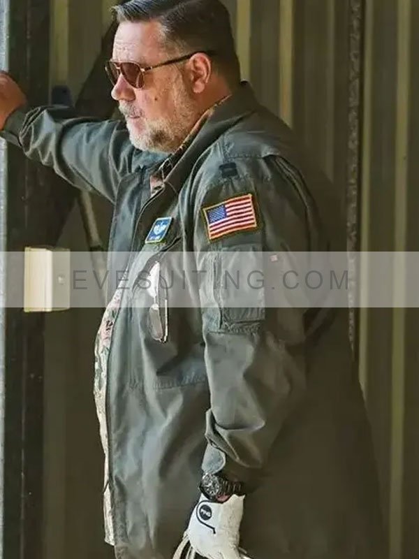 Russell Crowe Movie Land of Bad 2024 Eddie Grimm Green Cotton Jacket