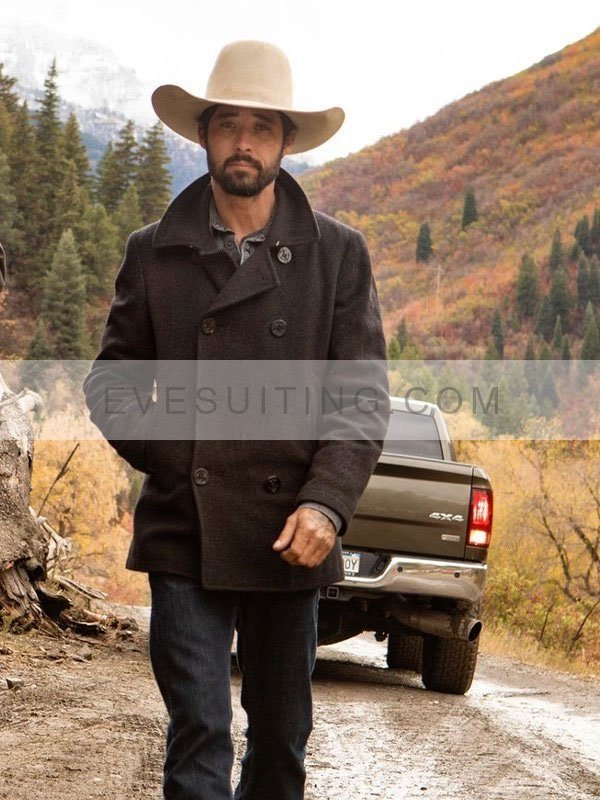 Ryan Bingham Yellowstone Walker Black Wool Peacoat