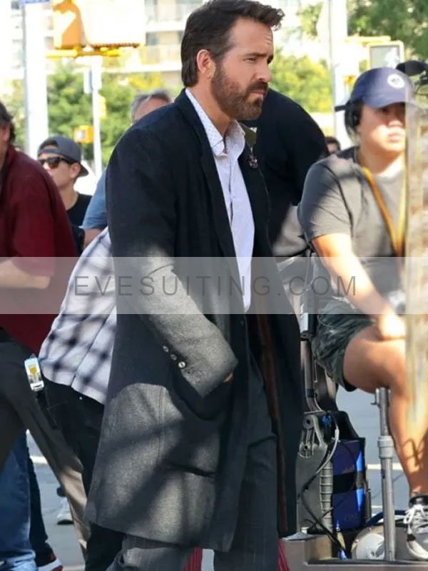 Ryan Reynolds IF 2024 Black Wool Trench Coat