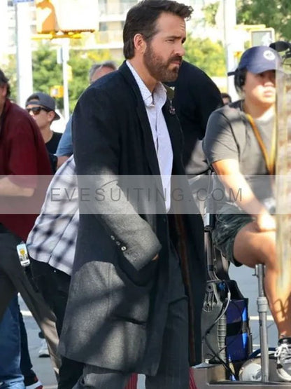 Ryan Reynolds IF 2024 Black Wool Trench Coat
