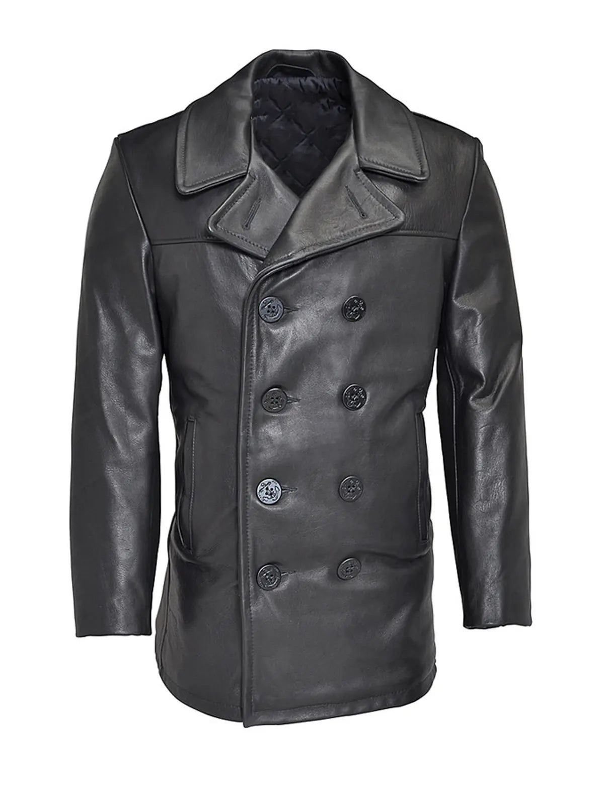 Samuel Men's Black Leather Peacoat