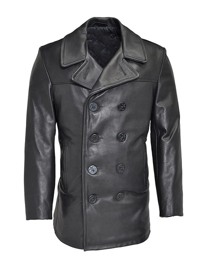 Samuel Men's Black Leather Peacoat