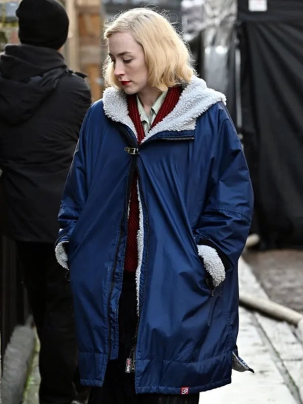 Saoirse Ronan Blitz 2024 Blue Hooded Jacket