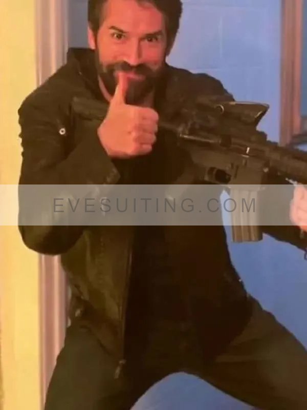 Scott Adkins Lights Out 2024 Don Richter Black Leather Jacket