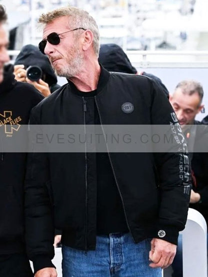 Sean Penn Movie Asphalt City 2024 Gene Rutkovsky Black Bomber Jacket