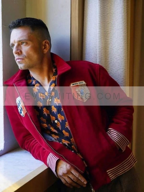 Sebastian Stan Fresh 2022 Steve Red Velvet Jacket