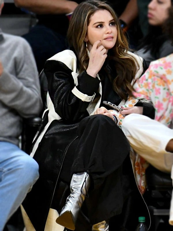 Selena Gomez Black And White Coat
