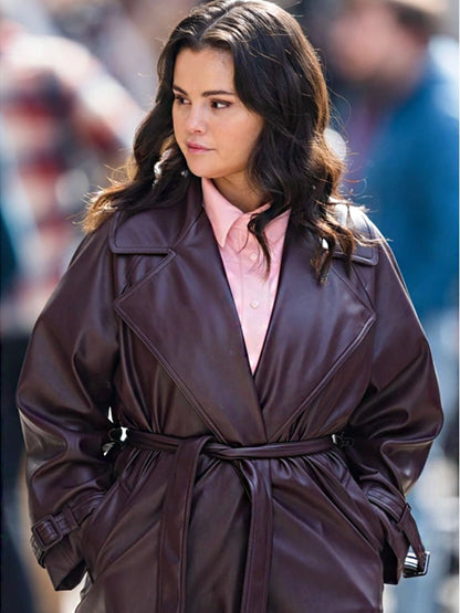 Selena Gomez Leather Coat