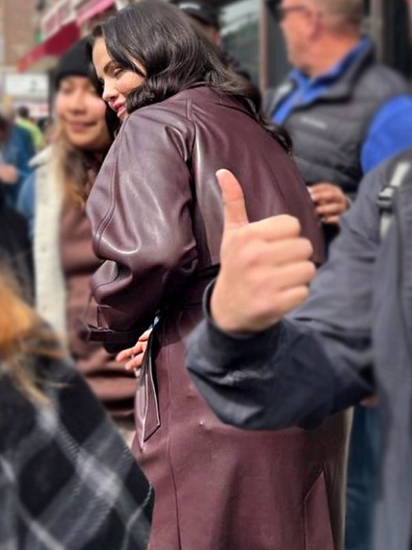 Selena Gomez Leather Trench Coat