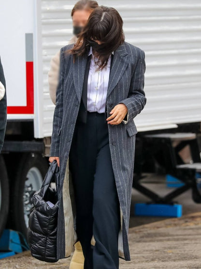 Selena Gomez Pinstripe Coat