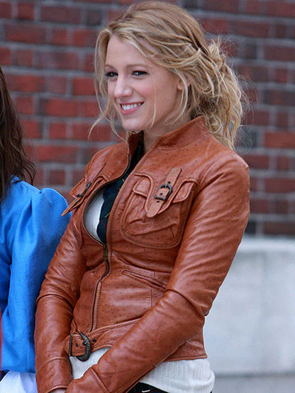 Serena Van Der Woodsen Gossip Girl Blake Lively Brown Leather Jacket