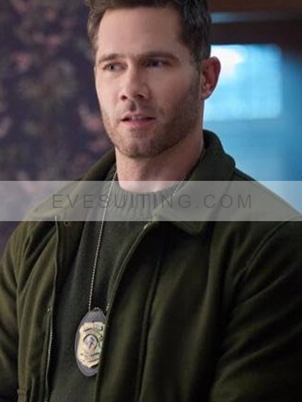Shawn Movie CrimeTime Freefall 2024 Luke Macfarlane Green Wool Jacket