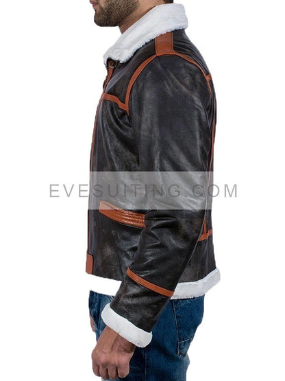 Shearling Distressed Brown Leather Jacket For Winter
