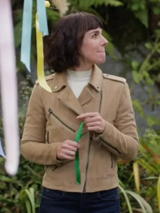 Shenae Grimes-Beech Love Of The Irish 2025 Fiona Suede Biker Jacket