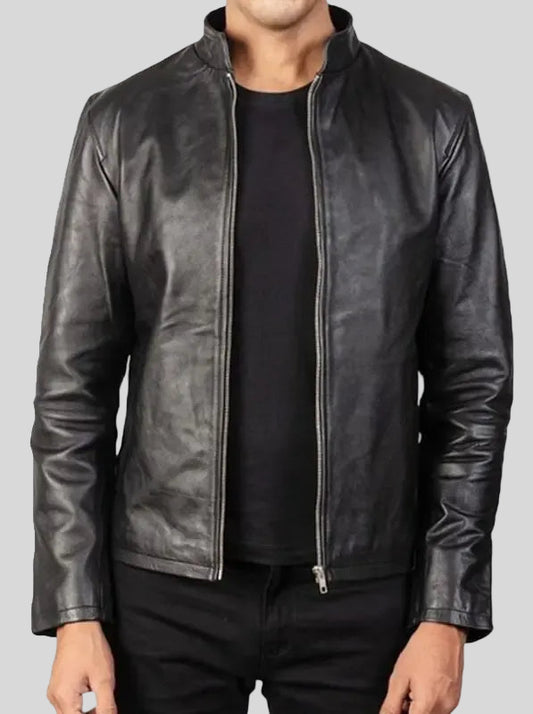 Simple Men’s Black Cafe Racer Leather Jacket