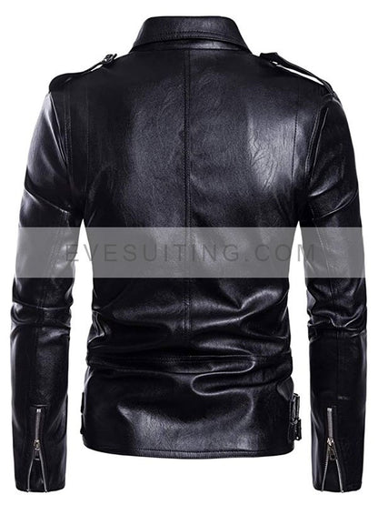 Slim Fit Black Biker Motorcycle Leather Jacket For Men