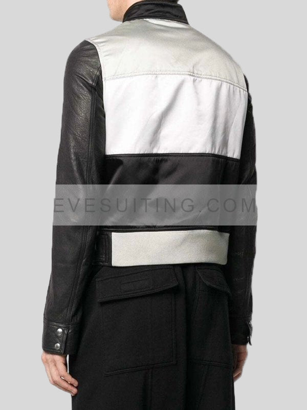 Slim Fit Black & Grey Biker Leather Jacket