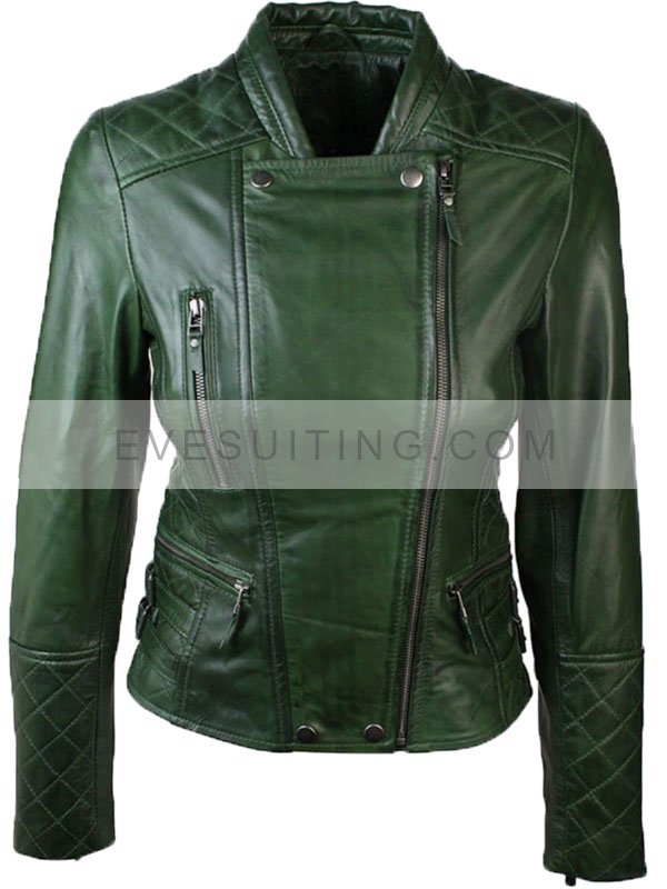 Slim Fit Diamond Quilted Leather Biker Jacket