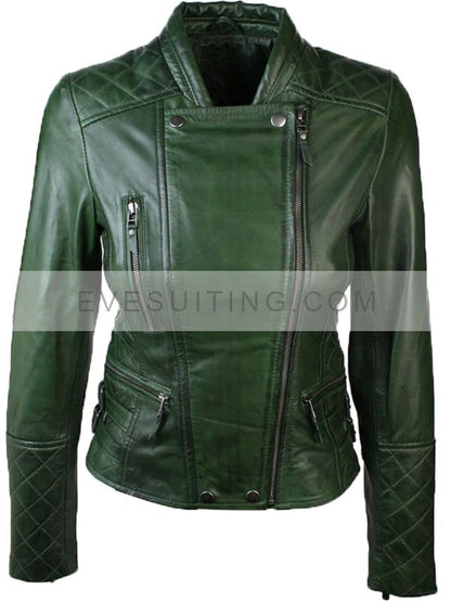 Slim Fit Diamond Quilted Leather Biker Jacket