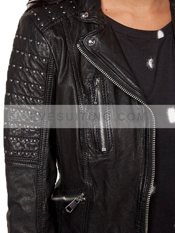 Slim Fit Studded Leather Jacket For Women's