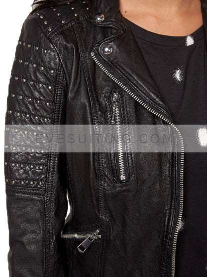 Slim Fit Studded Leather Jacket For Women's