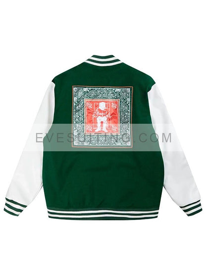 Snoop Dogg Death Row Records Paisley Varsity Wool Green And White Jacket - Recreation