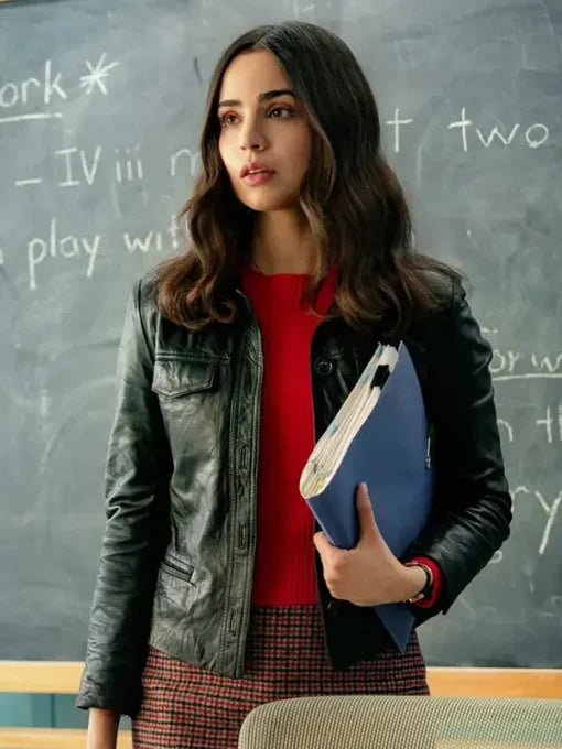 Sofia Carson The Life List 2025 Black Leather Jacket
