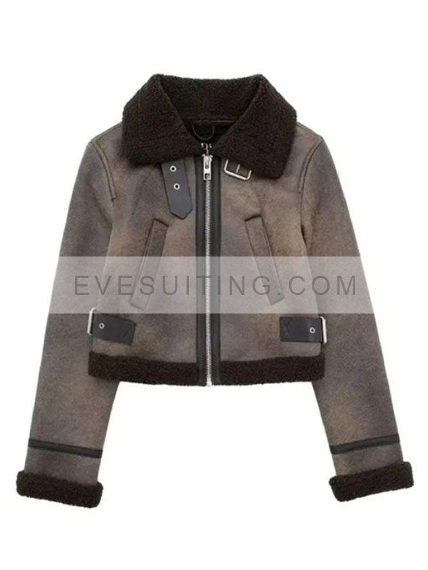 Sofia Pernas TV Series Tracker 2024 Brown Suede Shearling Jacket 