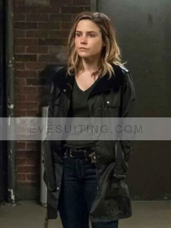 Sophia Bush TV Series Chicago P.D. Erin Lindsay Black Coat with Shearling Collar