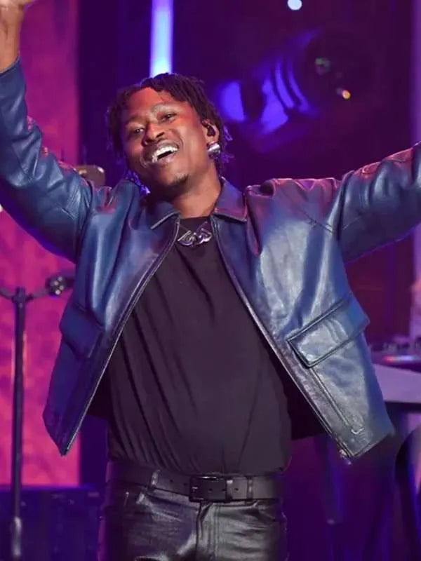 Soulful Celebration 2025 Super Bowl Lucky Daye Blue Leather Jacket